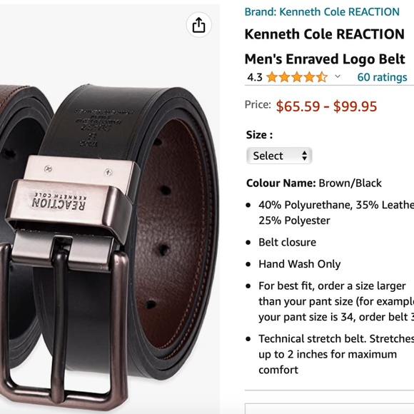 !! - Kenneth Cole REACTION Men's Engraved Logo Belt - Picture 7 of 8